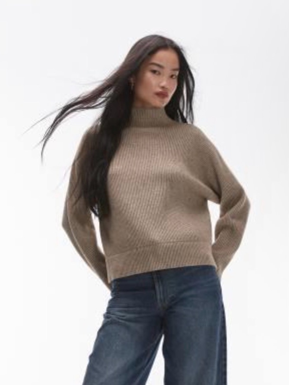 Topshop Beige Chunky Ribbed Turtleneck Sweater Size 12